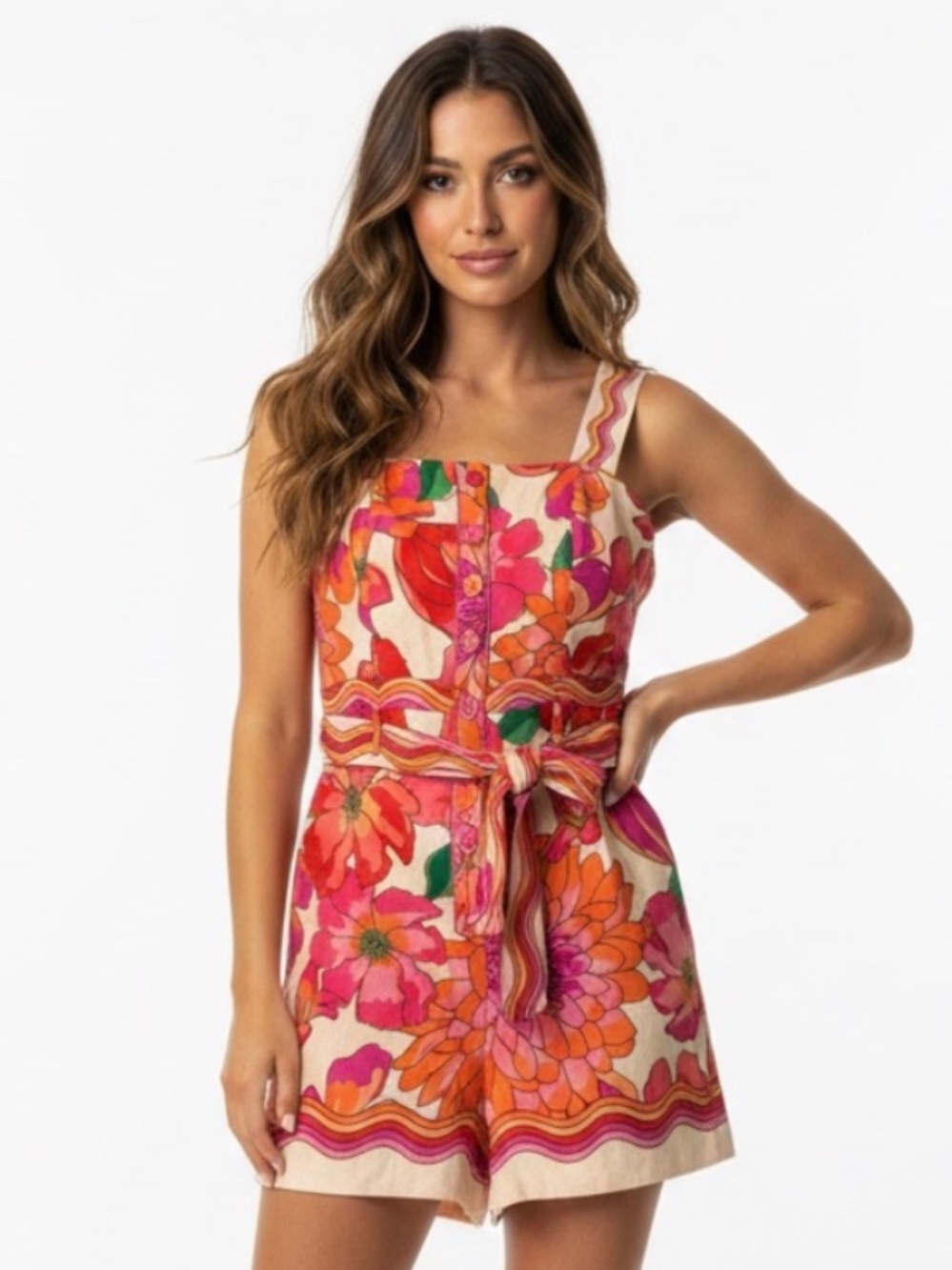 House of Harlow 1960 Belted Printed Linen Blend Playsuit Romper (Farm Rio) S 6